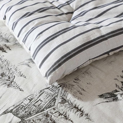 Eddie Bauer - Twin Comforter Set, Reversible Bedding with Matching Sham, Oeko-Tex Certified, Dorm Essentials (Rocky Mountain Cabin Grey)