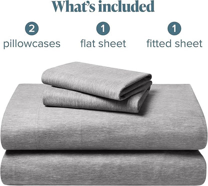 Bare Home Flannel Sheet Set 100% Cotton, Velvety Soft Heavyweight - Double Brushed Flannel - Deep Pocket (Queen, Heathered Light Grey)
