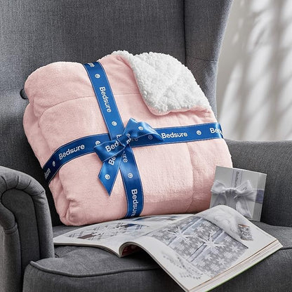 Bedsure GentleSoft Sherpa Fleece Blankets King Size for Bed - Thick and Warm, Soft Fuzzy Plush King Blanket for Winter, Pink, 108x90 Inches