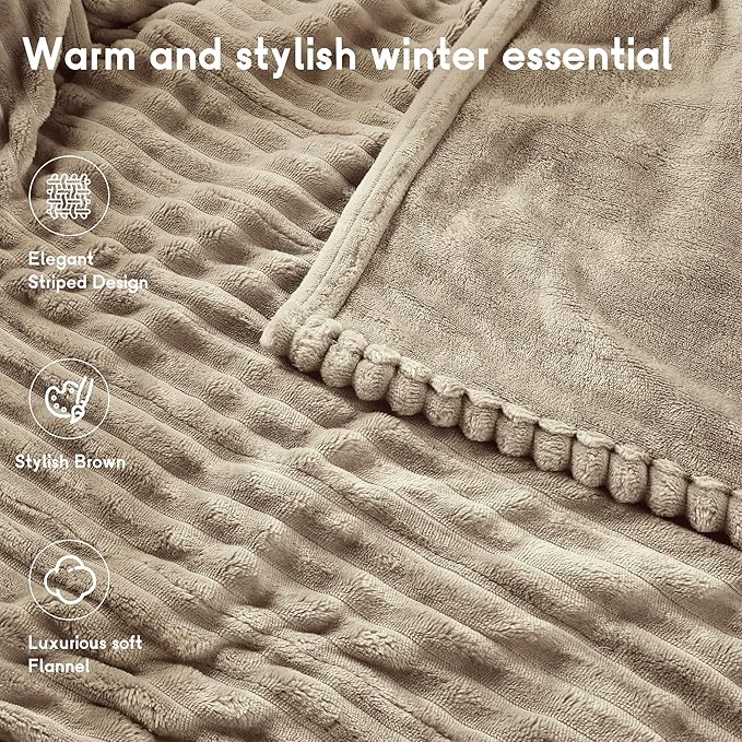Heated Electric Blanket Queen Size 84''x90'', Dual Controller Soft Flannel with 10 Heat Settings 1-12 Hour Auto Off Large Blanket for Bed - Light Brown