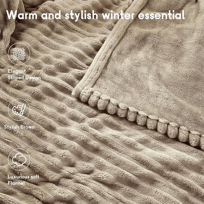 Heated Electric Blanket Queen Size 84''x90'', Dual Controller Soft Flannel with 10 Heat Settings 1-12 Hour Auto Off Large Blanket for Bed - Light Brown