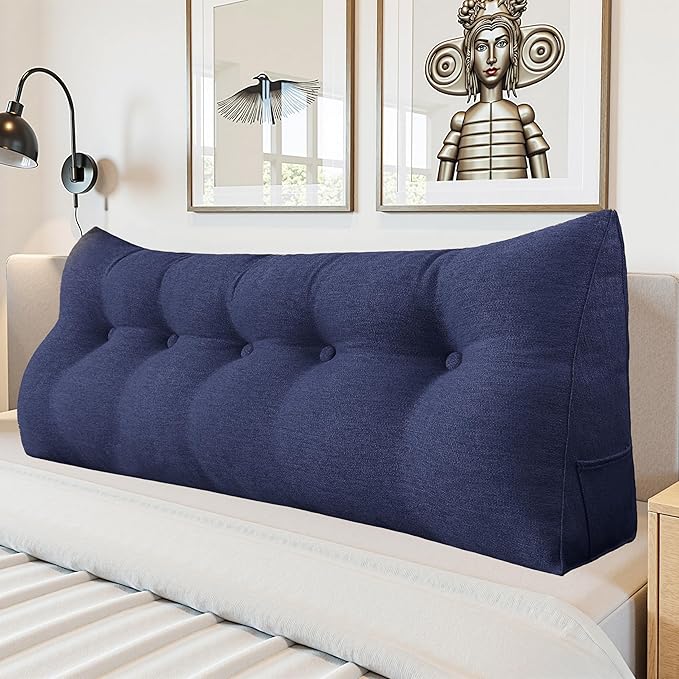 Headboard Wedge Pillow - Triangular Headboard Pillow Bed Rest Wedge Pillow for Sitting in Bed - Backrest Positioning Support Reading Pillow Daybed Pillows with Removable Cover