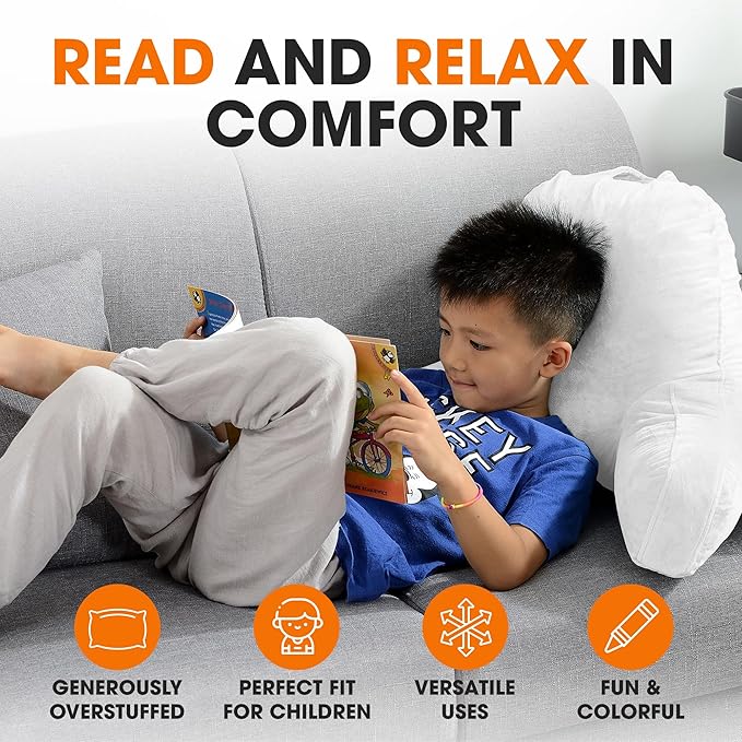 Cheer Collection Reading Pillow with Arms – Portable Bed Pillow for Sitting Up & Support, Hollow Fiber-Filled Back Rest Pillow for Sitting in Bed & Couch, Machine Washable, White (Small)