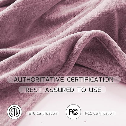 Electric Heated Blanket 62"x84" Twin Size, Soft Coral Fleece with 4 Heating Levels and 10 Hours Auto-Off, Machine Washable, Cozy Plush Fabric for Home, Purple