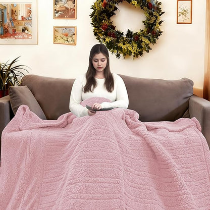 Electric Heated Blanket Full Size 72"×84" with 6 Heating Levels & 1-10Hs Auto Off, Heating Blanket Double Sided Plush Sherpa, Fast Heating, Machine Washable for Christmas Gift - Light Pink