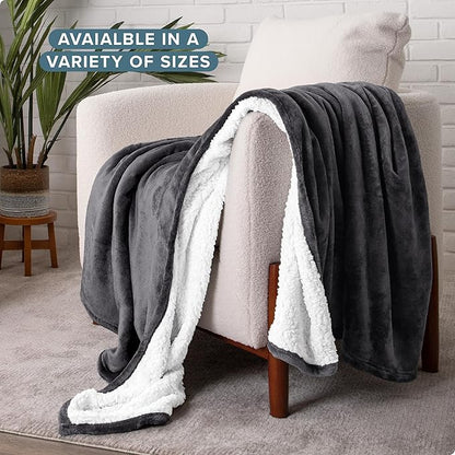 Bare Home Sherpa Fleece Blanket - Full/Queen Size - Blanket for Bed, Sofa, and Couch - Warm & Lightweight - Fluffy & Soft - Reversible (Full/Queen, Forged Iron Grey)
