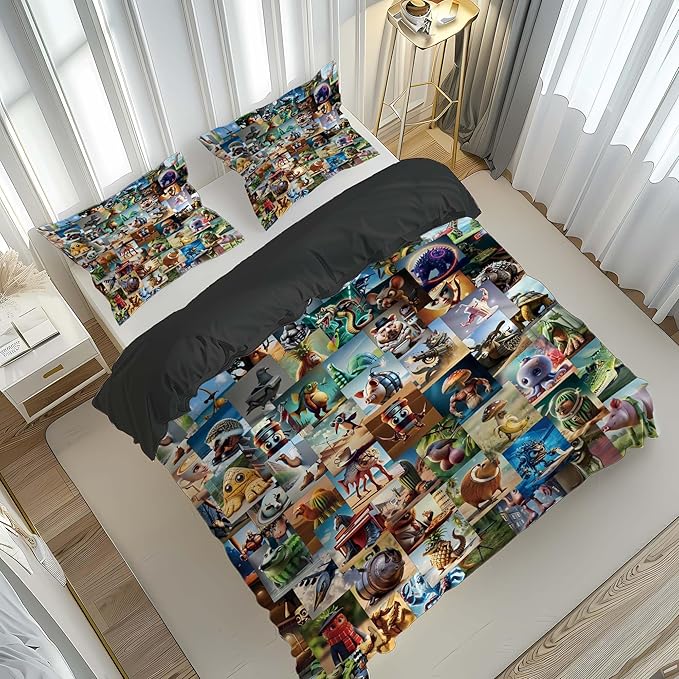 Italian Brainrot Bedding Duvet Cover Set,Funny Fusion AnimalsTwin Full Queen King Comforter Cover Bedding Set for Kids Boys Bed Decor Gifts ﻿ (Color 4,Full (80" x 90"))