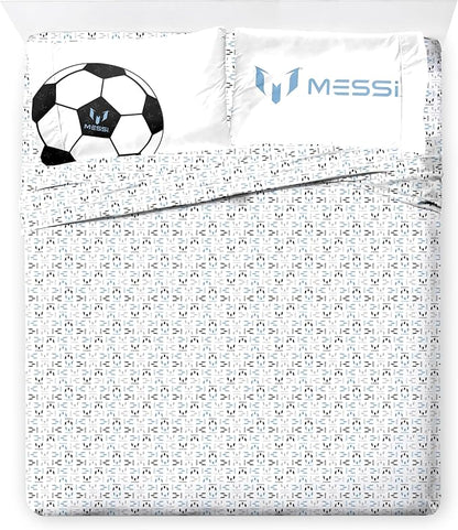 Jay Franco Kids Comforter Set Includes Sheets and Pillow Cover - Soft and Cozy Bed Set for Stylish Room Décor, White - Lionel Messi, 7 Piece Full