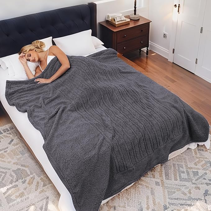 Heated Throw Heating Blanket Electric Throw Size 50" x 60" with 5 Levels Heating & 3Hs Auto Off, Microplush Flannel & Warm Sherpa, Machine Washable, Great Christmas Birthday Gifts, Dark Gray