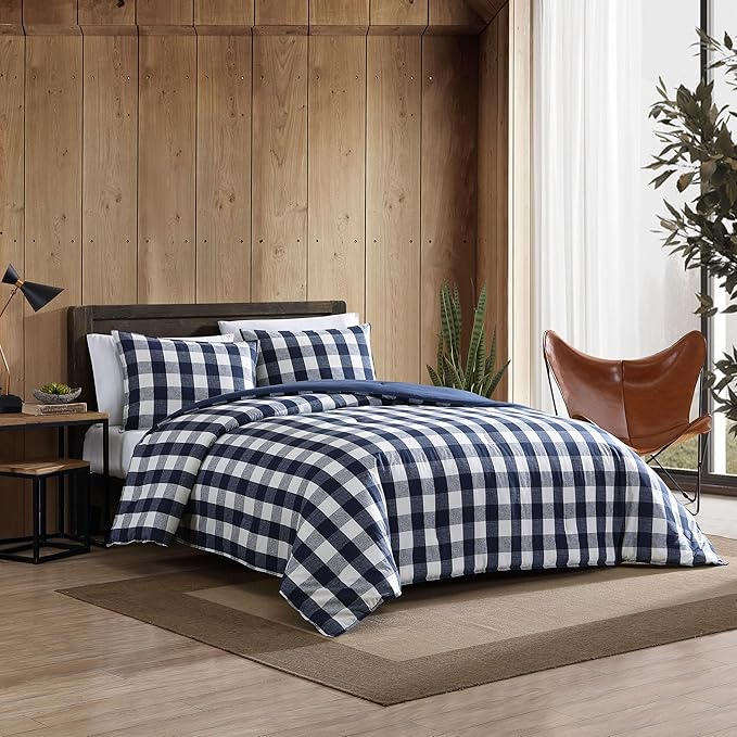 Eddie Bauer - Twin Comforter Set, Reversible Bedding with Matching Sham, Medium-Weight for Year Round Use, Dorm Essentials (Lakehouse Blue)
