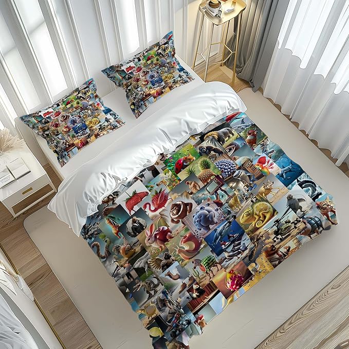 Funny Fusion Animals Bedding Set,Fusion Animals Duvet Cover Twin Full Queen King Set for Kids Boys Bed Decor Gifts (Color 5,Full (80" x 90"))