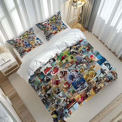Funny Fusion Animals Bedding Set,Fusion Animals Duvet Cover Twin Full Queen King Set for Kids Boys Bed Decor Gifts (Color 5,Queen (90" x 90"))