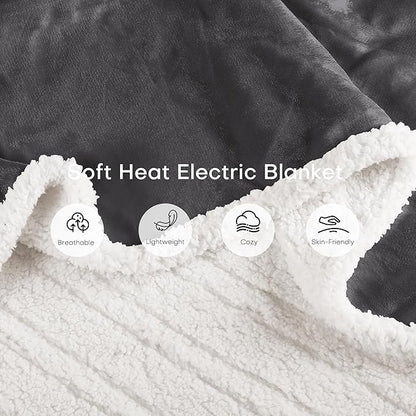 Electric Heated Blanket Throw Size 50"x60" - Dual-Sided with Microplush & Sherpa Fabric, 4 Heat Settings & 3 Hours Auto Off, Machine Washable - Iron Gray