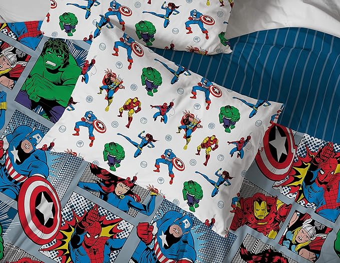 Jay Franco Marvel Avengers Fighting Team 5 Piece Queen Bed Set - Includes Reversible Comforter & Sheet Set Bedding - Super Soft Fade Resistant Microfiber (Official Marvel Product)