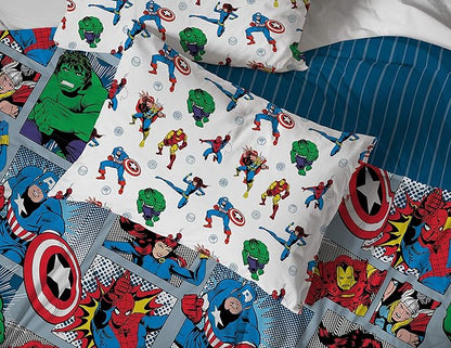 Jay Franco Marvel Avengers Fighting Team 5 Piece Queen Bed Set - Includes Reversible Comforter & Sheet Set Bedding - Super Soft Fade Resistant Microfiber (Official Marvel Product)