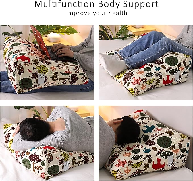 WOWMAX Curve Reading Pillow for Bed Adult, Heighten Back Pillow for Sitting in Bed, Back Support Pillow for Bed, Chair Pillow for Back Support, 100% Cotton Removable Cover