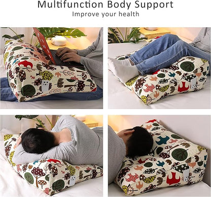 WOWMAX Curve Reading Pillow for Bed Adult, Heighten Back Pillow for Sitting in Bed, Back Support Pillow for Bed, Chair Pillow for Back Support, 100% Cotton Removable Cover