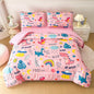 MWMWMW 5 Pcs Pink Dinosaur Comforter Set Queen, Pink Bedding Set Queen for Girls, Rainbow Dinosaur Bedding Sets for Girls Kids with 1 Comforter, 1 Flat Sheet, 1 Fitted Sheet and 2 Pillowcases