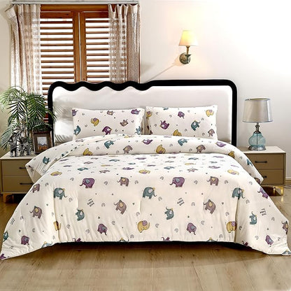 SDIII Cute Elephant Comforter Set Full 3 Pieces, Silky Breathable Microfiber and Spandex, Full Size Elephant Bedding Set for Boys Girls Kids Teens