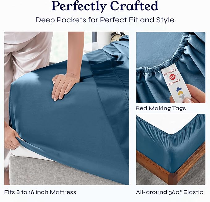 California Design Den 6-Pc Queen Size Sheet Set with 4 Pillowcases - 400 Thread Count 100% Cotton Sheets, Sateen Weave, Deep Pocket Bedsheets Set - Peacock Blue