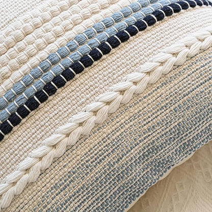 BlissBlush Coastal Blue Boho Decorative Throw Pillow Cover 18x18 Modern Bohemian Accent Pillow Case Square Woven Textured Farmhouse Pillows for Couch Bed (Pack of 1)
