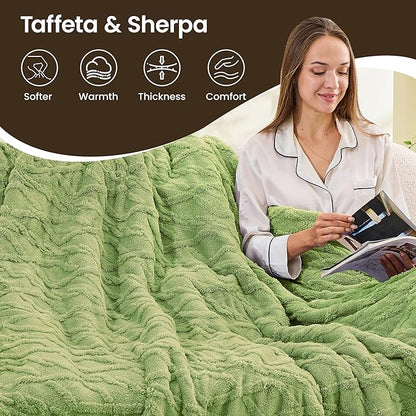Heated Blanket Electric Blanket 62"x84", Soft Taffeta Sherpa Electric Throw with 5 Heating Level & 1-12 Hour Auto Off, Heated Throw with Overheating Protection, Machine Washable(Sage Green)