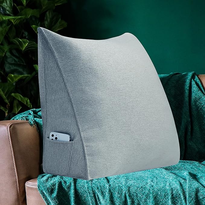 Johnear Triangular Headboard Pillow Daybed Wedge Pillow Cotton Linen Large Bolster Reading Back Rest Pillow for Sofa Bed Support Bolster Upholstered Backrest Positioning Lumbar Cushion （Gray, Small）