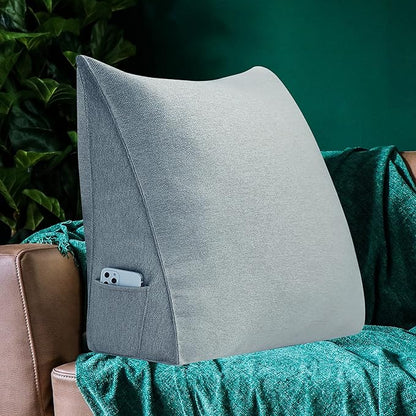 Johnear Triangular Headboard Pillow Daybed Wedge Pillow Cotton Linen Large Bolster Reading Back Rest Pillow for Sofa Bed Support Bolster Upholstered Backrest Positioning Lumbar Cushion （Gray, Small）