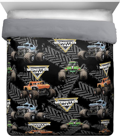Jay Franco Monster Jam 5 Piece Queen Bed Set - Includes Comforter & Sheet Set - Grave Digger & Megalodon - Super Soft Fade Resistant Microfiber