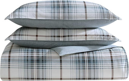 Eddie Bauer - King Comforter Set, Reversible Cotton Bedding with Matching Shams, Plaid Home Decor (Alder Blue/Grey, King)