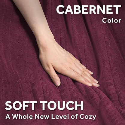 Sunbeam Electric Royal Luxe Microplush Heated Blanket, 12 Heat Settings, 12-Hour Auto Shut-Off, Fast Heating, Warm & Cozy, Machine Washable, Cabernet Color, Full (84" x 72")
