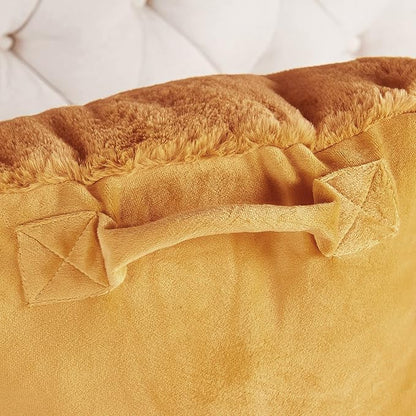 Home Soft Things Fox Faux Fur Bedrest Reading Pillow with Handle and Side Pocket, Backrest Armrest Pillow Back Support for Sitting up in Bed,20" x 18" x 17", Burnt Orange