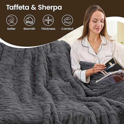 Heated Blanket Electric Blanket 50"x60", Soft Taffeta Sherpa Electric Throw with 5 Heating Level & 1-12 Hour Auto Off, Heated Throw with Overheating Protection, Machine Washable (Dark Grey)