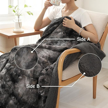 Soypipo Electric Heated Throw Blanket 50"x60", Faux Fur Plush with 4 Heat Settings & 2/4/8/10H Auto Shut-Off, Overheat Protection, Machine Washable, Dark Grey
