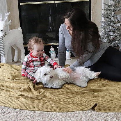 Tex Trend 100% Cotton Blankets King Size – Durable and Versatile Waffle Weave Blankets for Christmas & Year Round Coziness – Breathable & Lightweight - Khaki (90”x108”)