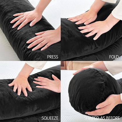 SyMax 7.8"x60" Body Pillow for Queen Bed, Bolster w/Removable Polyester Cover, Headboard Gap Filler Pillow, Black