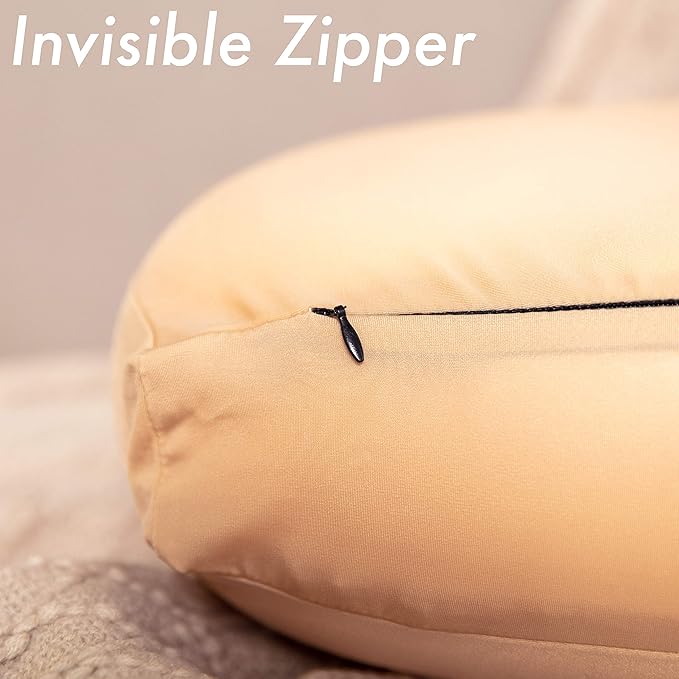 PILLOWY Premium Microbead Bed Pillow, X-Large Extra Fluffy But Supportive - Ultra Comfortable Sleep with Silk Like Anti Aging Cover 85% Spandex/ 15% Nylon Breathable, Cooling Barely Beige