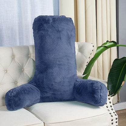 Home Soft Things Fox Faux Fur Bedrest Reading Pillow with DIY Filling, Need Assembly, Backrest Armrest Pillow Chair Back Support for Sitting up in Bed, Dark Blue, 28" x 30" x 17"