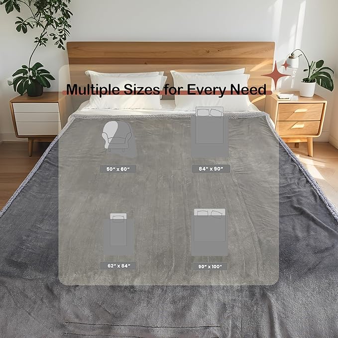 Heated Blanket Twin Size Electric Blanket 62" x 84" with 5 Levels Heating & 10Hs Auto Off, Silky Microplush Flannel & Warm Sherpa Fabric, Machine Washable, Great Christmas Birthday Gifts, Gray