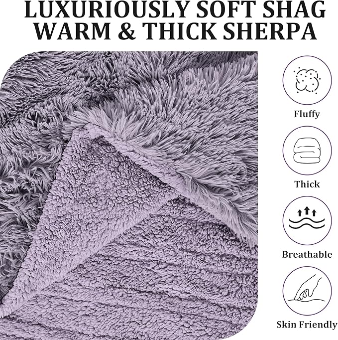Heated Blanket Throw Electric Throw Blanket, 5 Heating Levels & 4 Hours Auto Off, Super Cozy Luxury Faux Fur & Extra Thick Sherpa Heating Blanket, Machine Washable for Home Office, 50" x 60", Purple