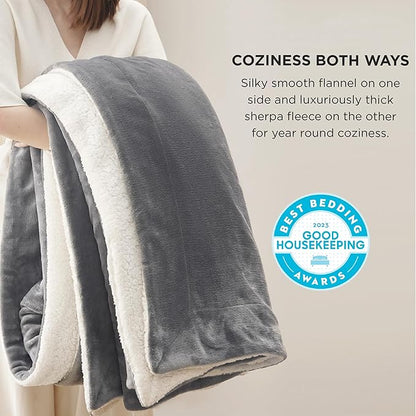Bedsure GentleSoft Sherpa Fleece Blankets Queen Size for Bed - Thick and Warm Throw for Women and Men, Soft Fuzzy Plush Queen Blanket for Winter, Grey, 90x90 Inches