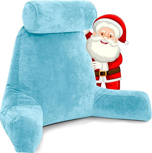 Husband Pillow XXL - Reading Pillow Bed Chair with Arms & Back Support - Carolina Blue - Back Pillow for Sitting Up - Bed Rest Arm Pillow - Comfy Reading Pillow for Adults