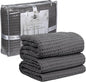 HILLFAIR 100% Cotton Blanket- 120"x120" XXL Oversized King Bed Blankets- Family Size 10 ft x 10 ft Big- Waffle Blankets- All Season Soft Breathable- Extra Large King Cotton Blanket for Bed- Grey
