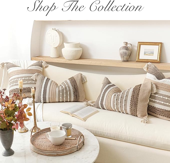 BlissBlush Decorative Lumbar Throw Pillow Cover 14x24 Boho Brown Accent Cushion for Couch Sofa Farmhouse Pillowcase for Bedroom Living Room Home Décor Cover ONLY