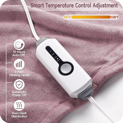 Electric Heated Blanket Twin Size 62×84, Breathable & Luxurious Flannel,Soft Warm Gift with Over-Heat Protection,4 Heating Levels & 10 H Auto Shut Off, Machine Washable, Purple