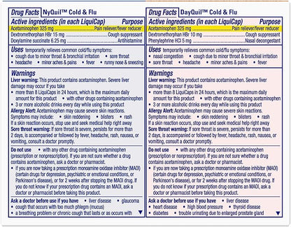 Vicks DayQuil & NyQuil Co-Pack, Cold & Flu Medicine, Powerful Multi-Symptom Daytime & Nighttime Relief for Headache, Fever, Sore Throat, Minor Aches & Pains, & Cough, 72ct