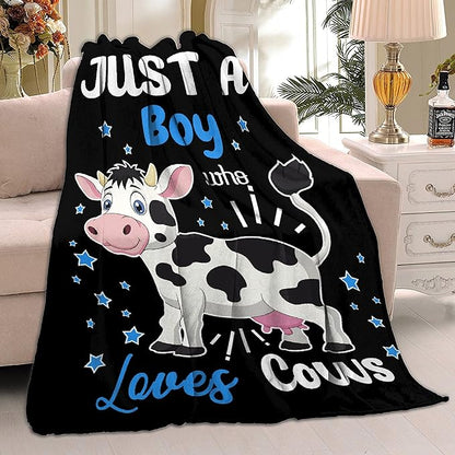 Just A Boy Who Loves Cows Blanket Soft Blankets and Throws Flannel Cozy Lightweight Quilt Gift Perfect for Bed Sofa Couch-80 x60 Large for Adult