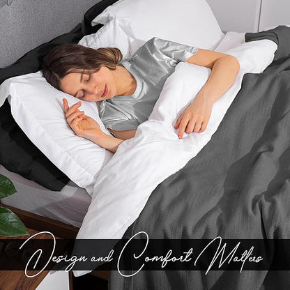 Avalon Bedding 100% Cotton Blanket Twin Size Thermal Blanket (72"x90") - Perfect Cotton Blankets Twin Size for Layering Bed in Any Season - Cotton Blankets for Bed (Grey)