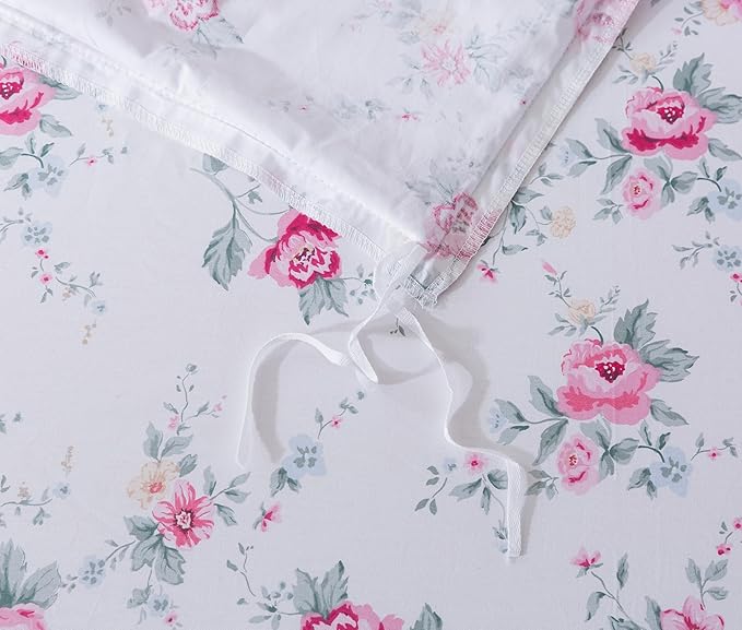 FADFAY Rose Duvet Cover Set Twin Pink Floral Bedding Vintage Botanical Flower Quilt Cover Set Rustic Farmhouse Bedding 100% Cotton Soft Comforter Cover with Hidden Zipper Closure 3Pcs, Twin Size