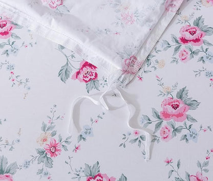 FADFAY Rose Duvet Cover Set Twin Pink Floral Bedding Vintage Botanical Flower Quilt Cover Set Rustic Farmhouse Bedding 100% Cotton Soft Comforter Cover with Hidden Zipper Closure 3Pcs, Twin Size